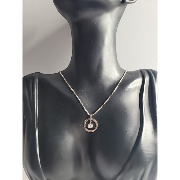 The Unbranded Brand Jewelry - 925 Sterling Silver Circle Pendant Necklace Clear CZ Drop Station Chain Vintage